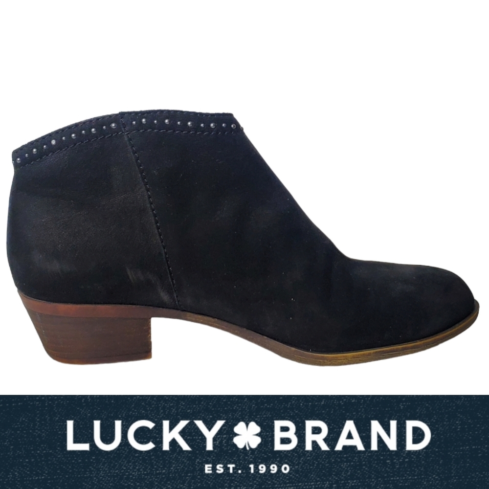 Lucky Brand Benna Ankle Suede Boots Studded Black Booties Womens Size 9